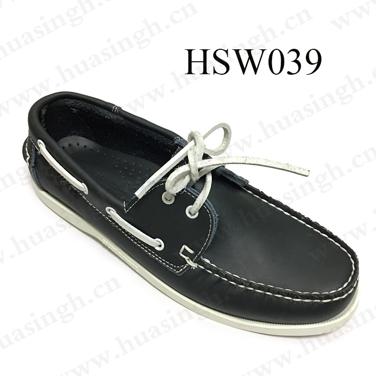 WCY,natural full genuine leather deck shoes men/women China manufacture flat rubber sole casual social shoes HSW039