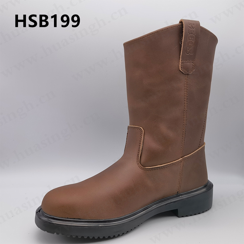 CMH,high cut crazy horse leather upper safety boots for men mining worker brown work shoes with steel plate HSB199