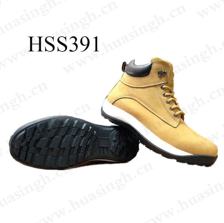 LXG,honey color round toe middle-cut anti-hit safety boots nice quality nubuck leather upper men hiking boots for sale HSS391