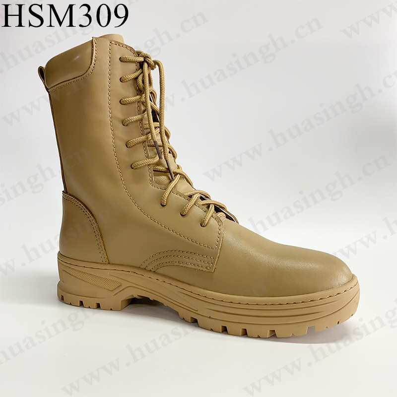 YWQ,top-grade full leather honey color outdoor combat boots durable hard rubber outsole with stitching tactical boots HSM309