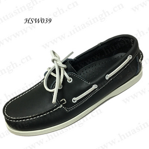 WCY,natural full genuine leather deck shoes men/women China manufacture flat rubber sole casual social shoes HSW039