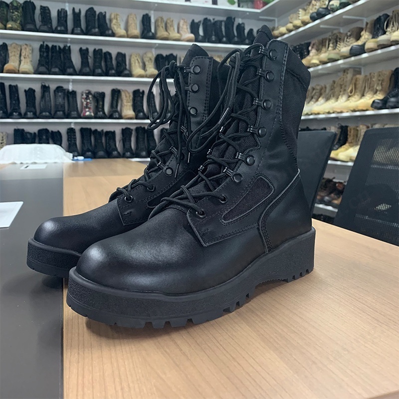 ZH,natural cow leather+nylon fabric upper combat boots tactical gear anti-shock rubber sole fighting tactical boots HSM131