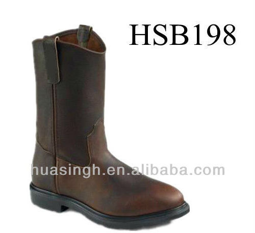 ZH,crazy horse leather excellent long safety steel tip boots with newest design HSB198