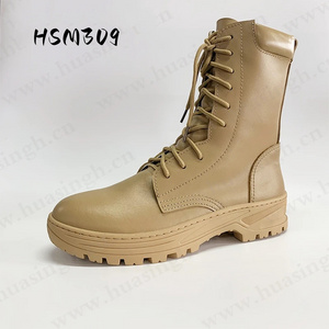 YWQ,top-grade full leather honey color outdoor combat boots durable hard rubber outsole with stitching tactical boots HSM309