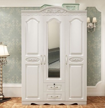 Simple modern plate five-door wardrobe pastoral Korean wooden combination economy with mirror white wardrobe