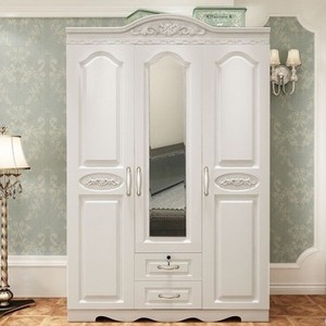 Simple modern plate five-door wardrobe pastoral Korean wooden combination economy with mirror white wardrobe