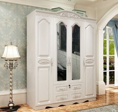 Simple modern plate five-door wardrobe pastoral Korean wooden combination economy with mirror white wardrobe