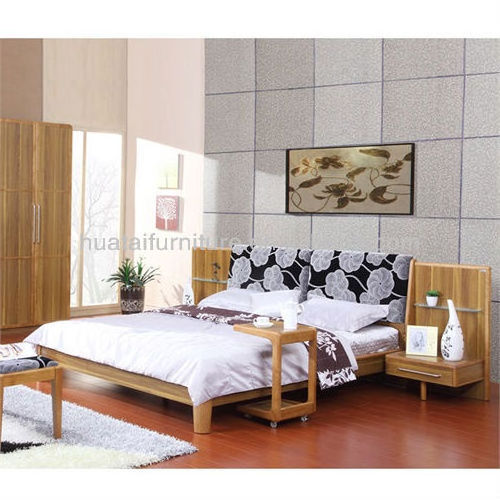 Simple Design Round and Smooth Solid Wood Frame Bed Cheap Luster Solid Wood Frame Double Bed in Furniture