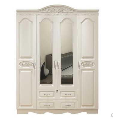 Simple modern plate five-door wardrobe pastoral Korean wooden combination economy with mirror white wardrobe