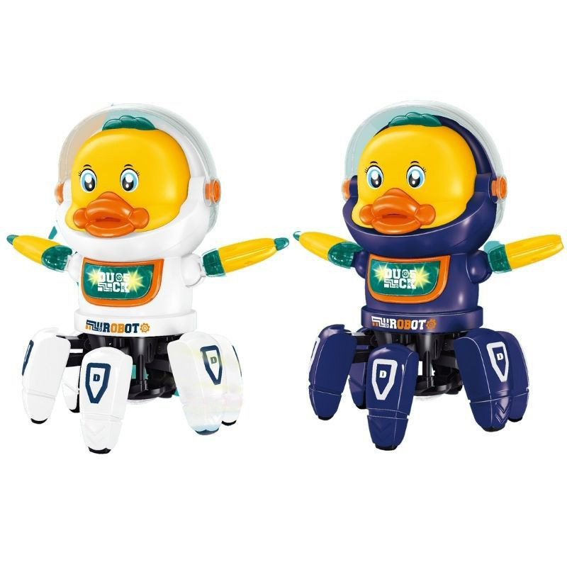 Cross border New Product Dance Electric Six Claw Space Duck Light Music Wings Swinging Waist Rotating White Blue Mixed Toy