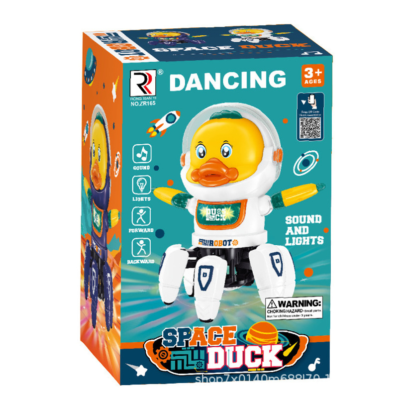 Cross border New Product Dance Electric Six Claw Space Duck Light Music Wings Swinging Waist Rotating White Blue Mixed Toy