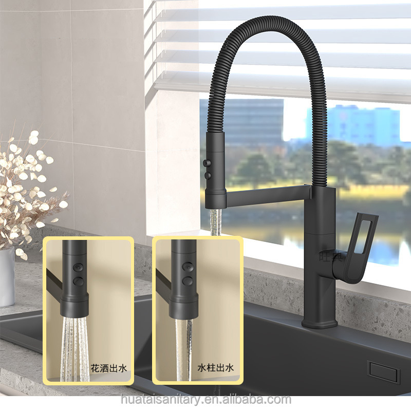 modern high end pull down sprayer spray hose sink tap pull out black matte kitchen mixer faucet