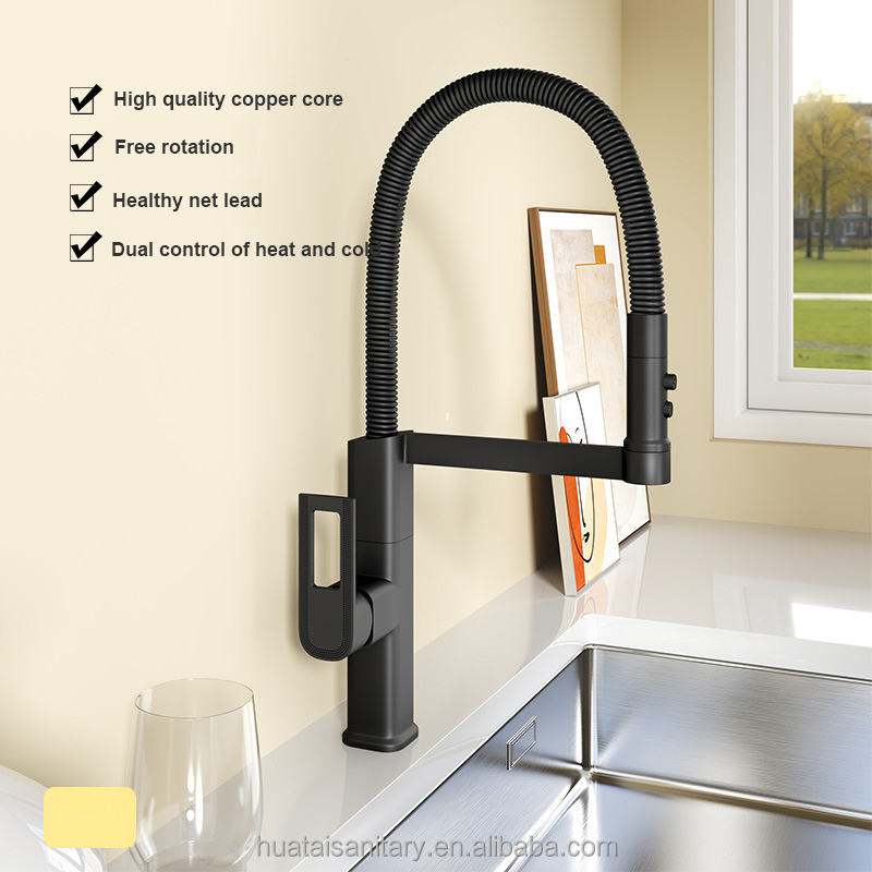 modern high end pull down sprayer spray hose sink tap pull out black matte kitchen mixer faucet