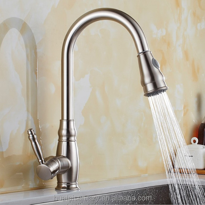 CUPC Spray Sprayer Tap Pull Down Sink Kitchen Mixer Pull Out Faucet High Brushed Brass Commercial Modern Graphic Design Ceramic