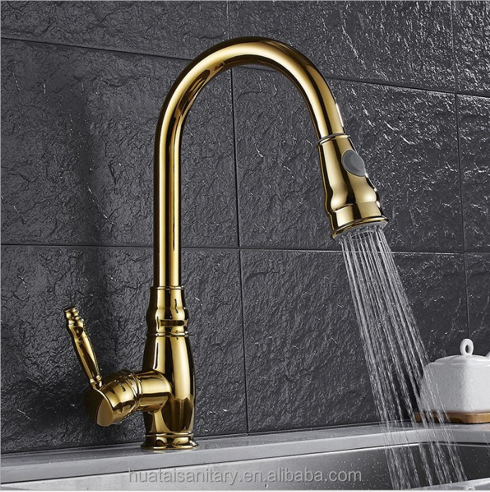 CUPC Spray Sprayer Tap Pull Down Sink Kitchen Mixer Pull Out Faucet High Brushed Brass Commercial Modern Graphic Design Ceramic