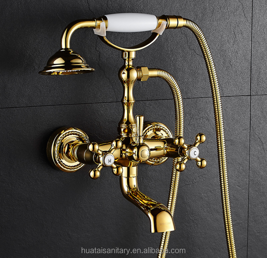 wall mounted bath room luxury shower column black rain faucet bathroom mixer bath tap gold shower set