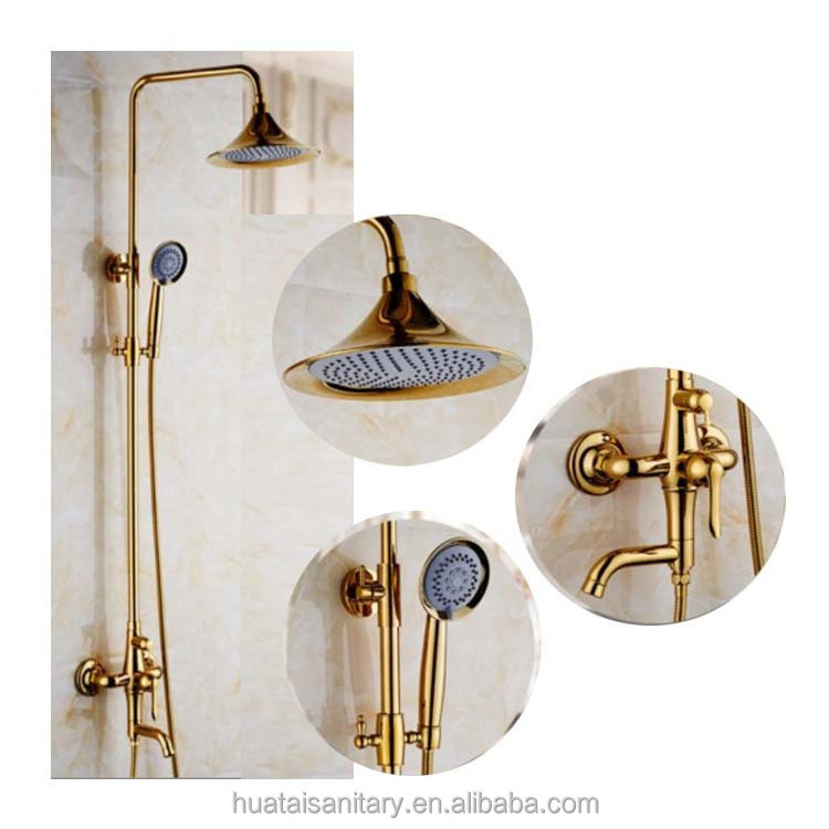 wall mounted bath room luxury shower column black rain faucet bathroom mixer bath tap gold shower set