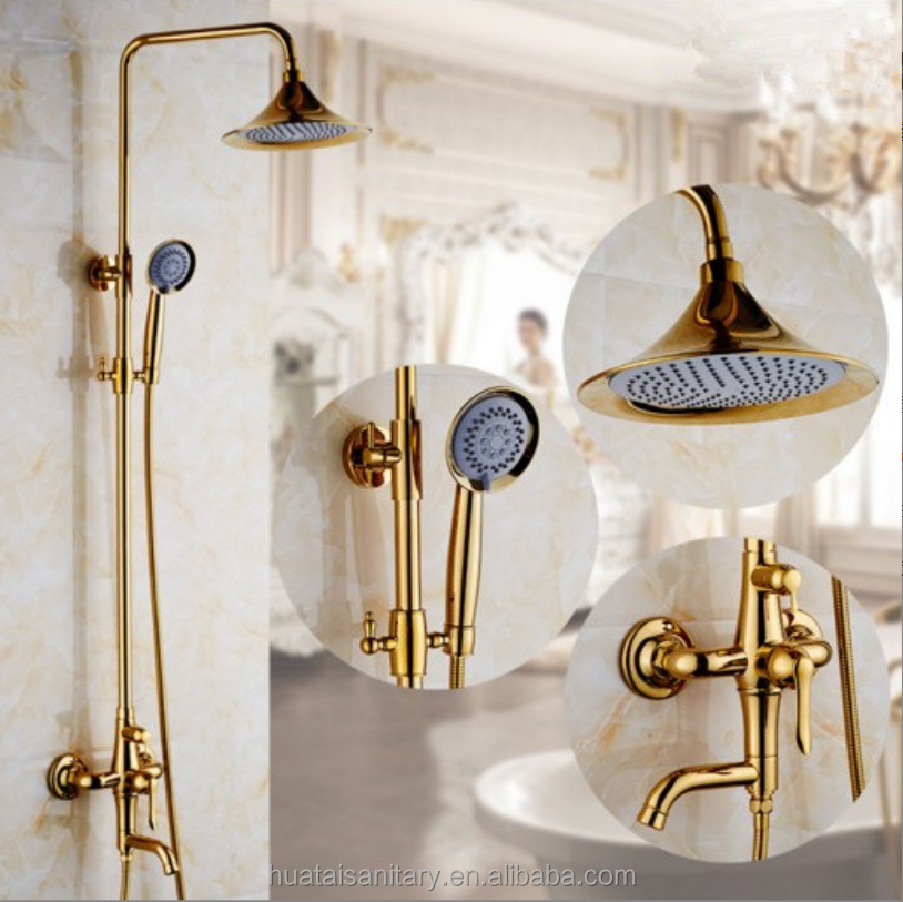 wall mounted bath room luxury shower column black rain faucet bathroom mixer bath tap gold shower set