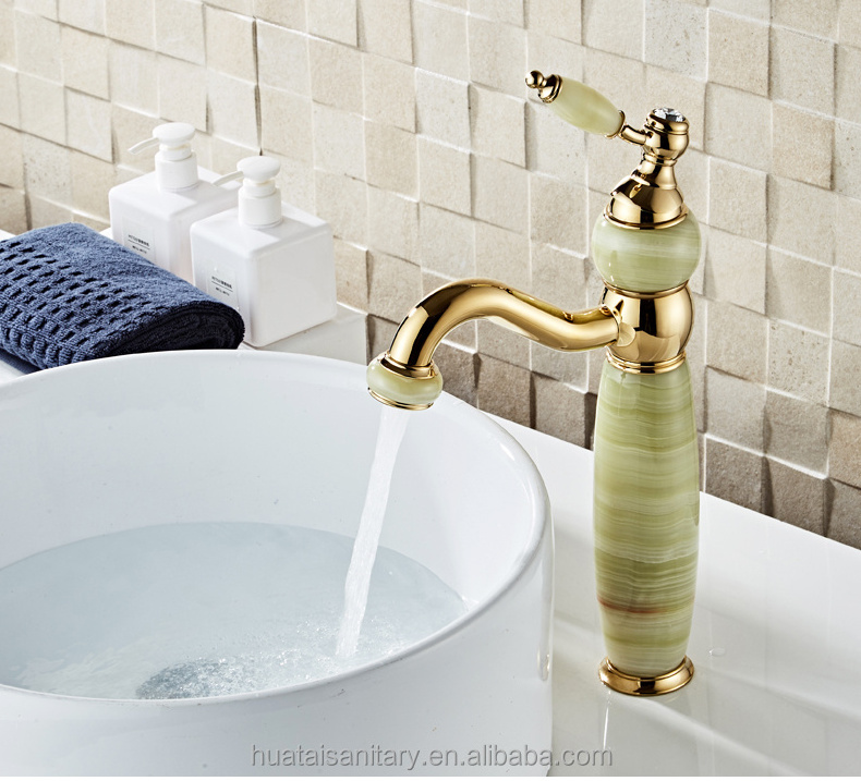 swan bathroom mixer tap marble jade luxury special design brass gold basin faucet golden