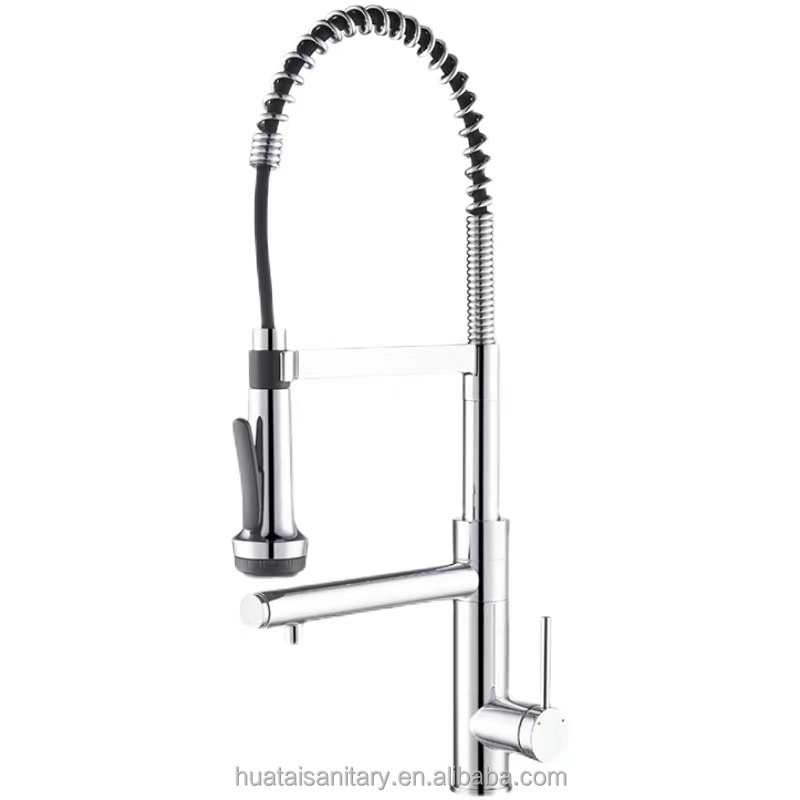 one handle brass gooseneck pull down out spray loaded sink mixer tap spring kitchen faucets