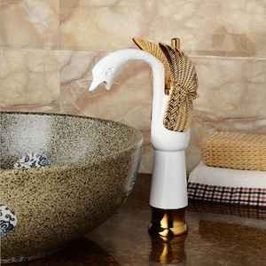 deck mounted artistic bathroom basin tall art animal shape rose white gold swan Faucet