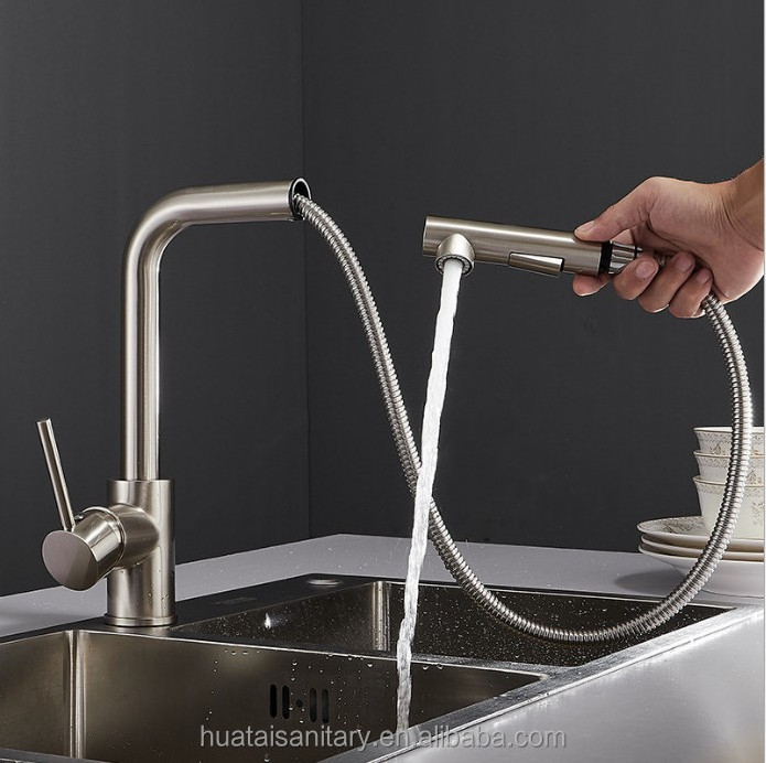 CUPC commercial modern high brushed brass spray sprayer tap sink mixer pull down pull out kitchen faucet