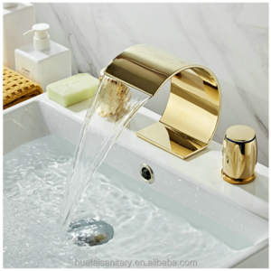 8" widespread deck mounted bathroom mixer taps brass waterfall gold plated 3 hole classic basin faucet