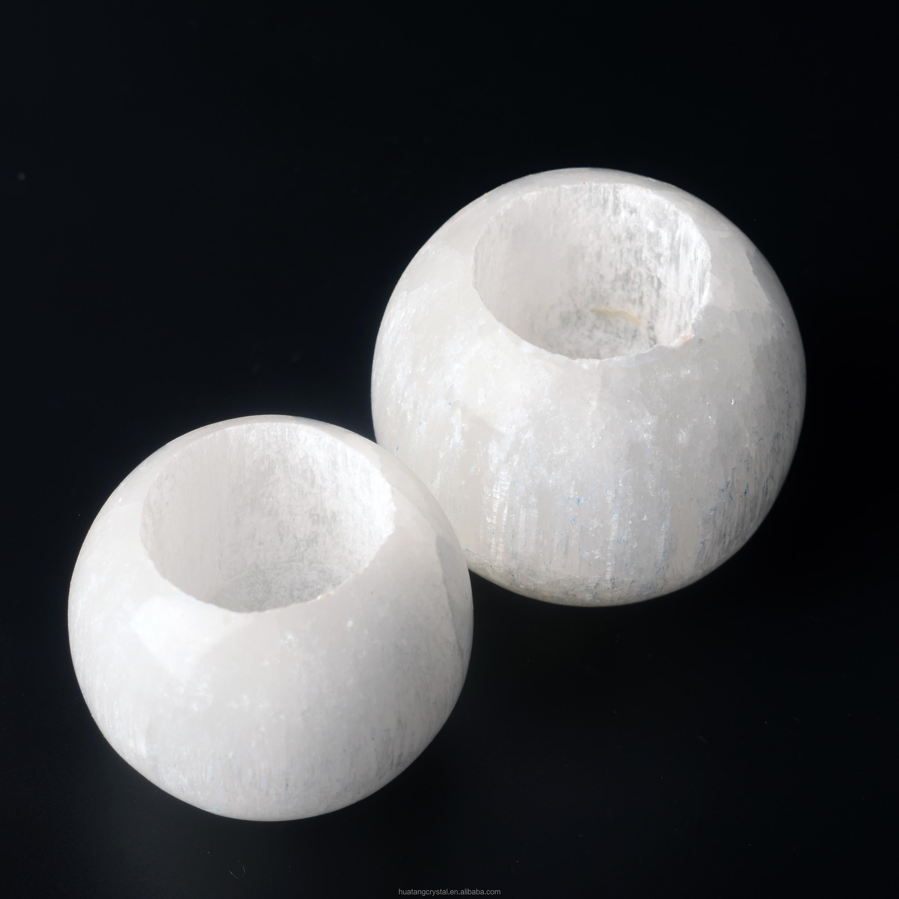 Wholesale Natural Crystal Polished Selenite Candle Holder For Decoration