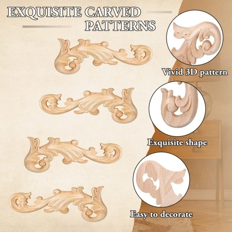 20 Pcs Wood Applique Corner Onlay Decorative Diy Wooden Carved Unpainted Decals Carving Decal For Furniture