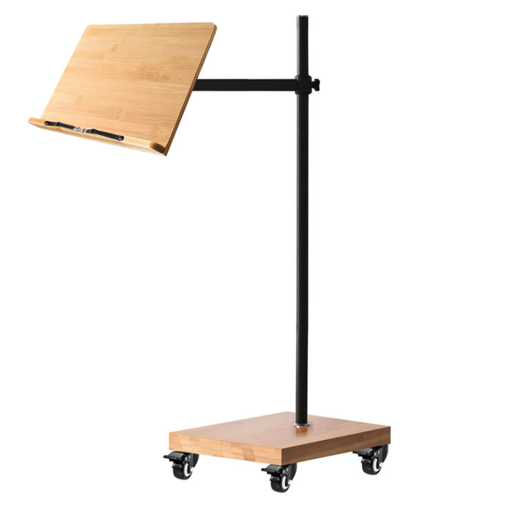 Book Stand for Reading Height Adjustable Rolling Extra Large Lectern Stand with Wheels 180 Degrees Swing