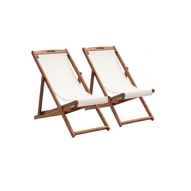 Outdoor Wooden Patio Lounge Chair 2 Set Beach Sling Chair Set Height Portable Reclining Beach Chairs