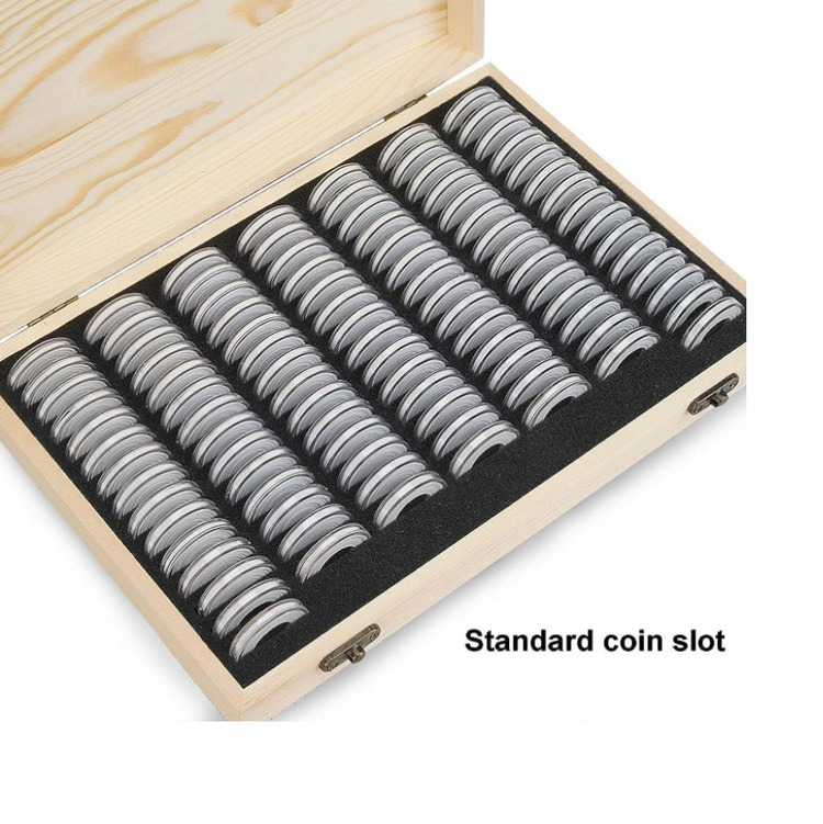 Best Selling Wooden Coin Capsules Holder Coin Collection Organizer  Wooden Storage Box For 100 Coins