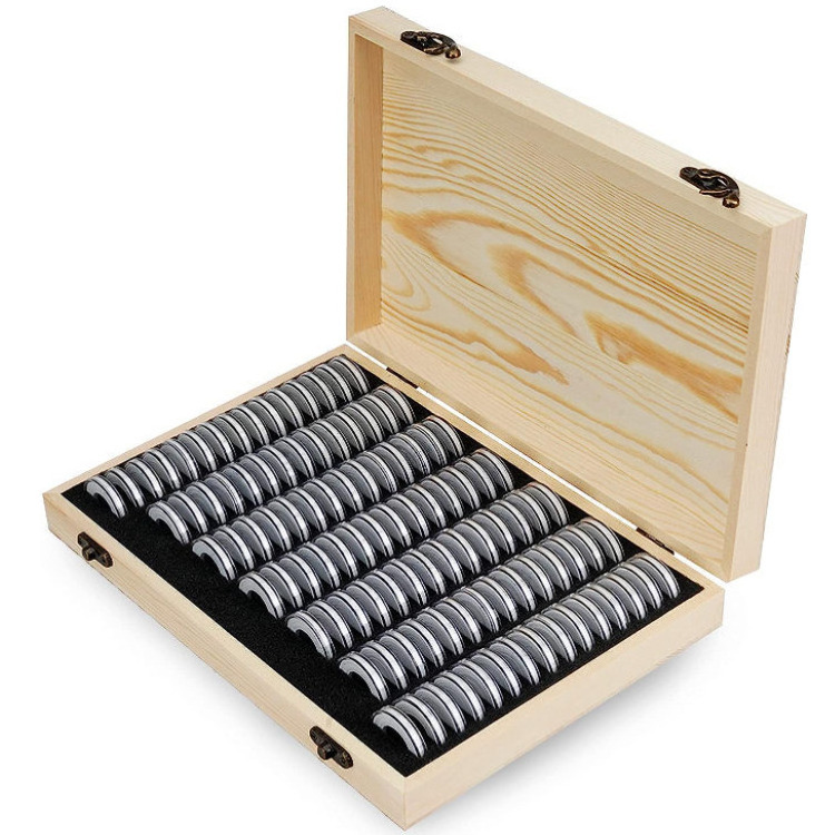 Best Selling Wooden Coin Capsules Holder Coin Collection Organizer  Wooden Storage Box For 100 Coins