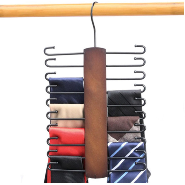 Wooden Tie Rack Tie Belt Hanger Non-Slip Tie Organizer With 20 Storage Capacity