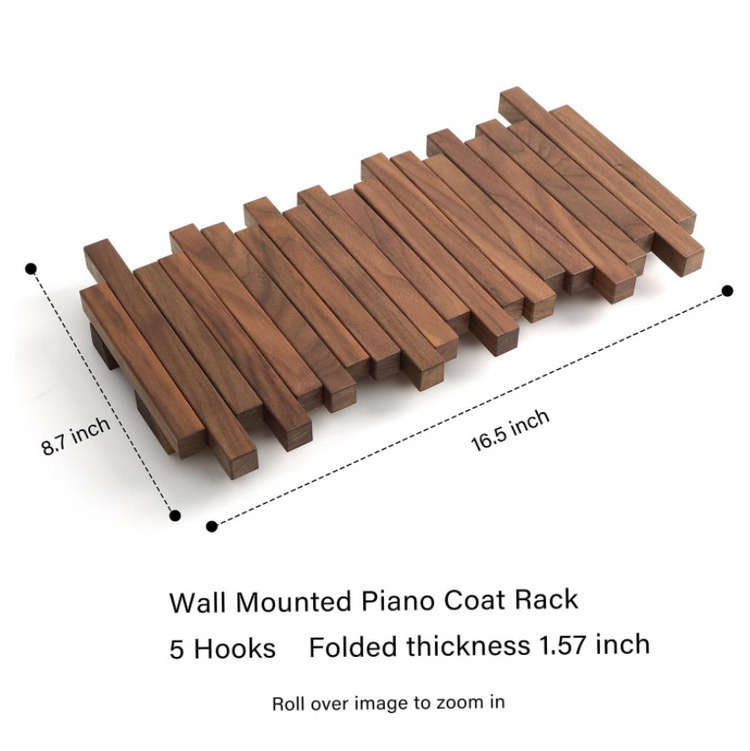 Natural Wood Wall Mounted Piano Coat Rack Entryway Wall Storage With Hooks Wall Hook Rack 5 Hooks