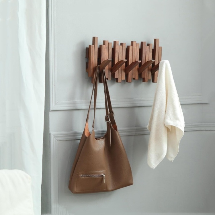 Natural Wood Wall Mounted Piano Coat Rack Entryway Wall Storage With Hooks Wall Hook Rack 5 Hooks