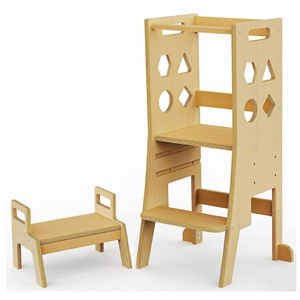 High Quality Wooden Toddler Standing Tower 2 In 1 Foldable Toddler Tower Kitchen Helper Stool For Toddlers