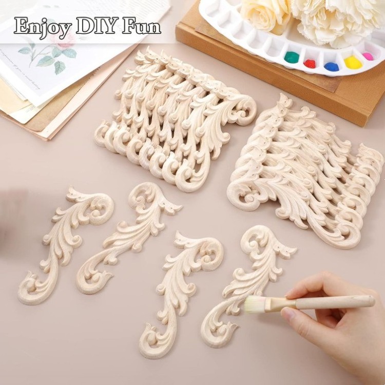 20 Pcs Wood Applique Corner Onlay Decorative Diy Wooden Carved Unpainted Decals Carving Decal For Furniture