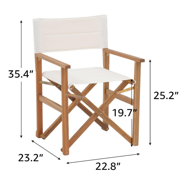 Set Of 4 Folding Patio Dining Chairs Outdoor Acacia Wooden Foldable Director Chair W/Armrest & Soft Padding