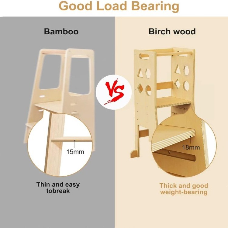 High Quality Wooden Toddler Standing Tower 2 In 1 Foldable Toddler Tower Kitchen Helper Stool For Toddlers