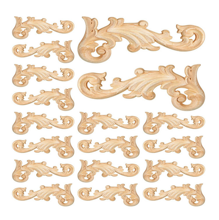 20 Pcs Wood Applique Corner Onlay Decorative Diy Wooden Carved Unpainted Decals Carving Decal For Furniture