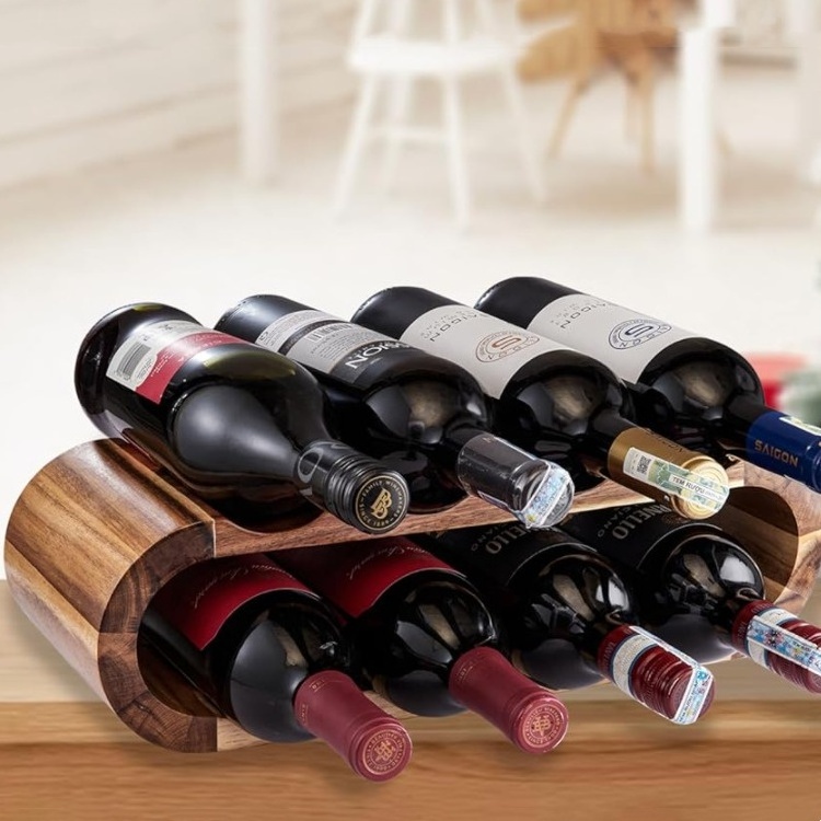 Wooden Wine Racks Countertop Acacia Wine Bottle Holder Stand Multifunction Wine Shelf Organizer