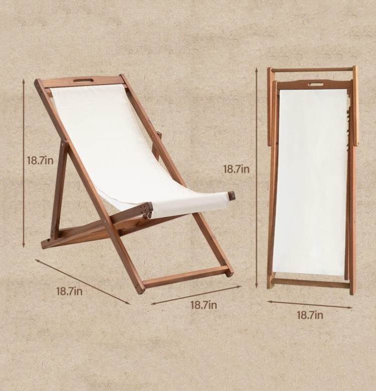 Outdoor Wooden Patio Lounge Chair 2 Set Beach Sling Chair Set Height Portable Reclining Beach Chairs