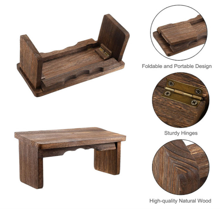 Customization Wood Meditation Bench With Foldable Legs  Portable Folding Ergonomic Kneeling Stool