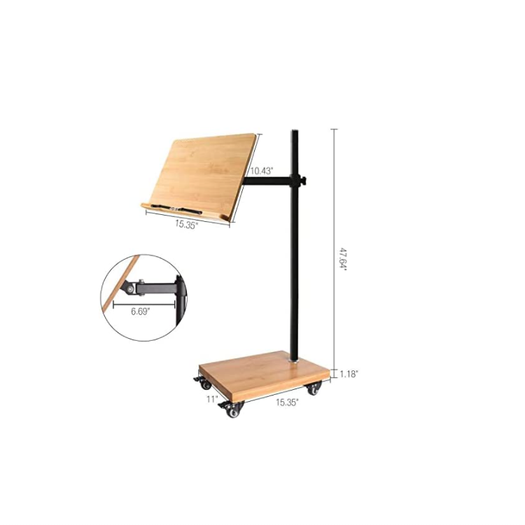 Book Stand for Reading Height Adjustable Rolling Extra Large Lectern Stand with Wheels 180 Degrees Swing