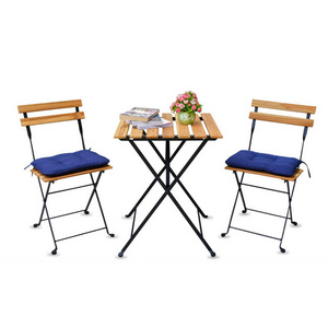 Set 3 Piece Outdoor Indoor Patio Furniture Set Wooden Folding Table And Garden Chairs For Small Spaces