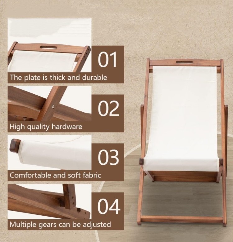 Outdoor Wooden Patio Lounge Chair 2 Set Beach Sling Chair Set Height Portable Reclining Beach Chairs