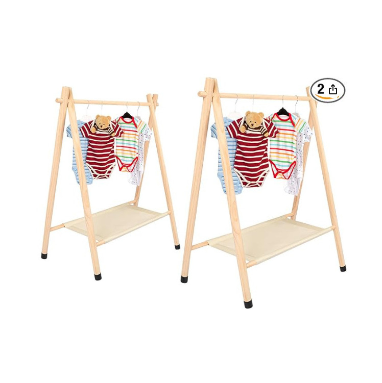 2 Pcs Kids Clothing Rack Baby Clothes Rack Dress Up Storage Wooden Clothes Organizer