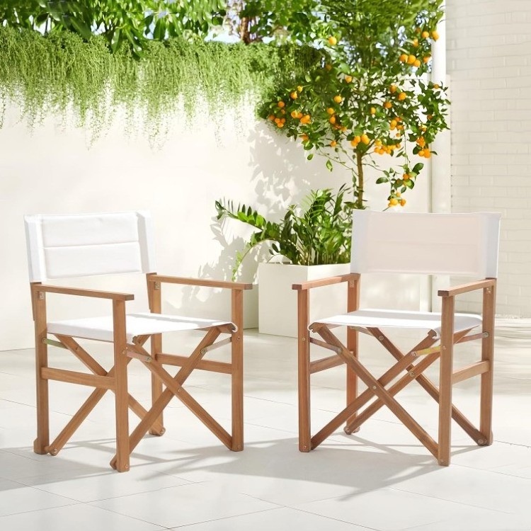 Set Of 4 Folding Patio Dining Chairs Outdoor Acacia Wooden Foldable Director Chair W/Armrest & Soft Padding