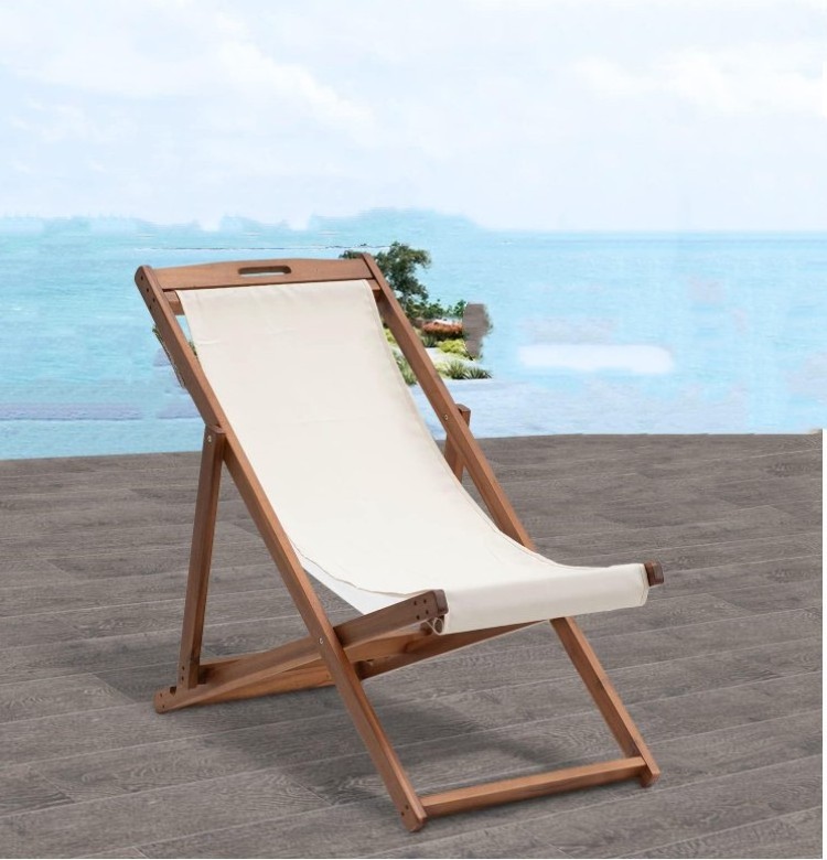 Outdoor Wooden Patio Lounge Chair 2 Set Beach Sling Chair Set Height Portable Reclining Beach Chairs